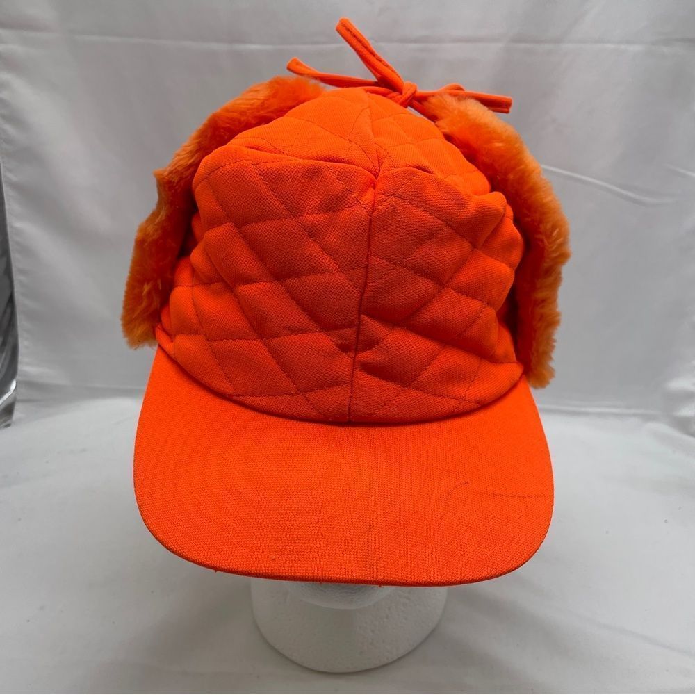 thinsulate Vintage Hunting Hat faux fur ear flaps safty winter size L quilted